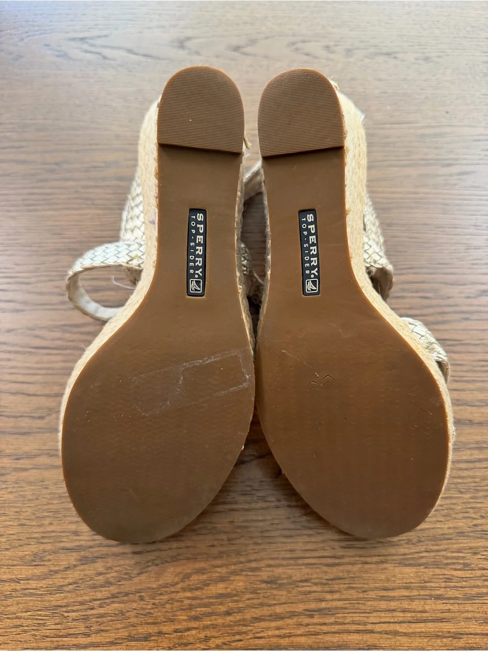 Sperry Women's Light Tan and Gold Braided Slingback Wedge Sandals
